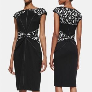 Tadashi Shoji Black Lace Cap Sleeve Piped Cocktail Dress Womens Size Small Party